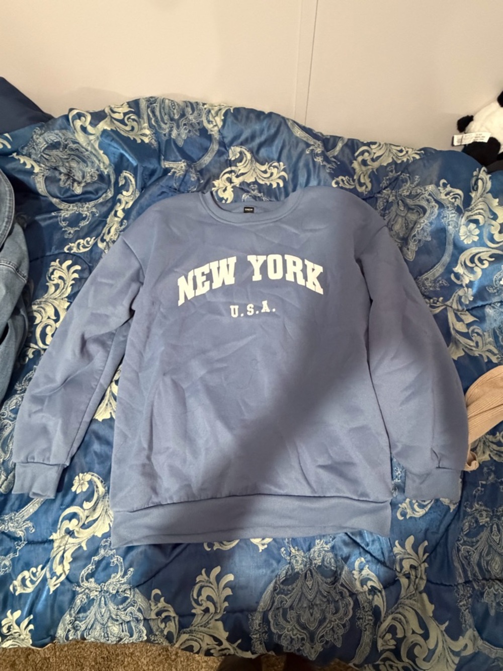 SHEIN Blue 'NEW YORK U.S.A.' Crewneck Sweatshirt